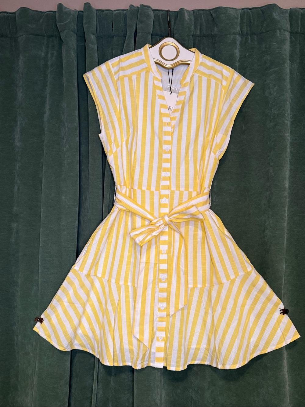 Bright Yellow Striped Tie-Waist Midi Dress